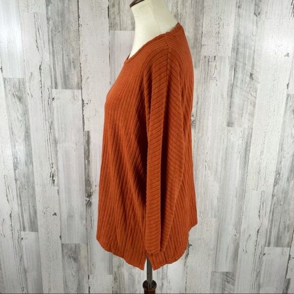 Chico’s Rust Orange Ribbed Dolman Sleeve Stretch Top Size 2 (L/XL) - Picture 4 of 9